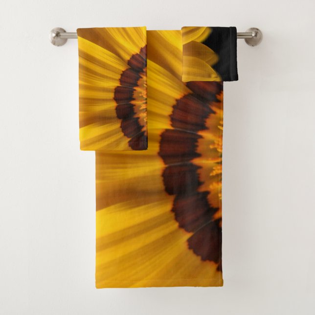 Yellow flower on  black background bath towel set (Insitu)
