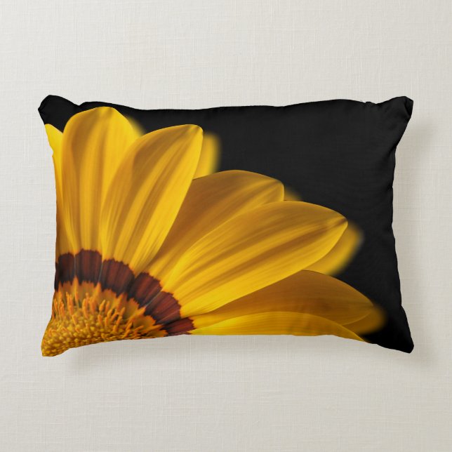 Yellow flower on  black background decorative cushion (Front)