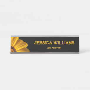 Yellow flower on  black background desk name plate