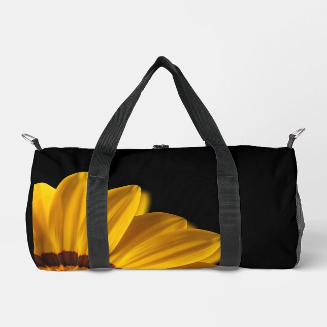 Yellow flower on  black background duffle bag (Front)