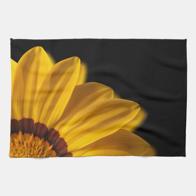 Yellow flower on  black background tea towel (Horizontal)