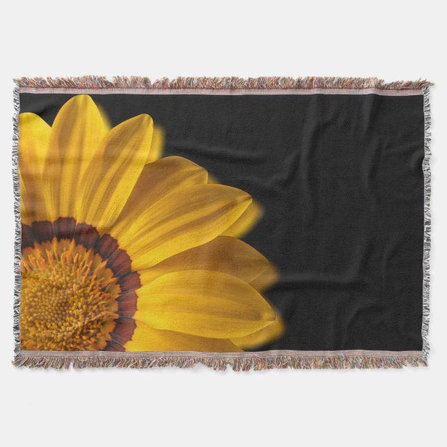 Yellow flower on  black background throw blanket (Front)