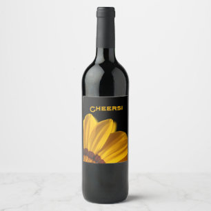 Yellow flower on  black background wine label