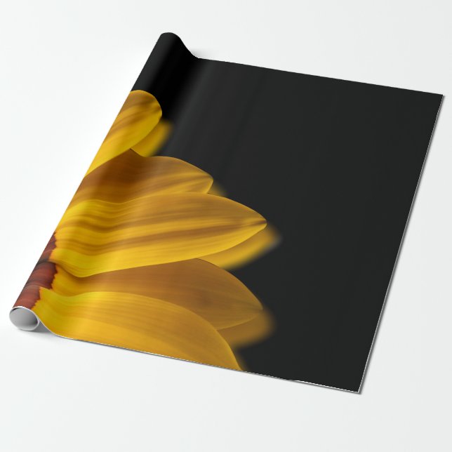 Yellow flower on  black background wrapping paper (Unrolled)