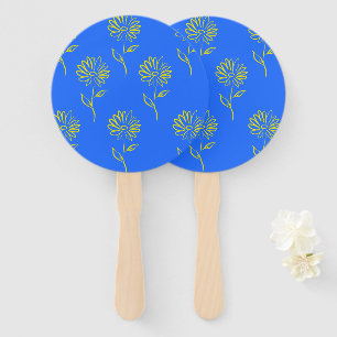 Yellow Flower Outline In A Blue Background Hand Fan