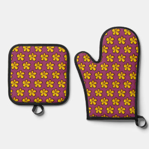 yellow flower oven mitt & pot holder set