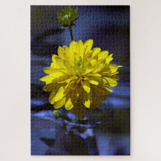 Yellow flower over blue background jigsaw puzzle