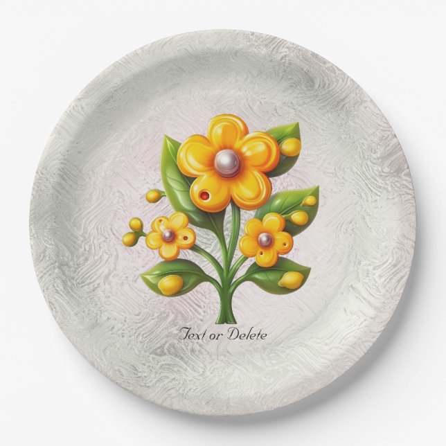 Yellow Flower Paper Plate (Front)