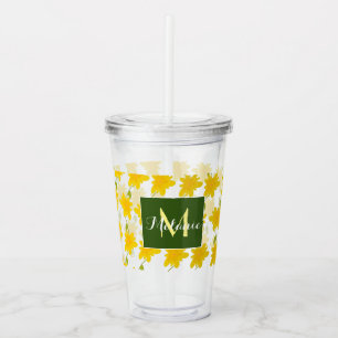 Yellow Flower Pattern Hand Drawn Name Monogram Acrylic Tumbler
