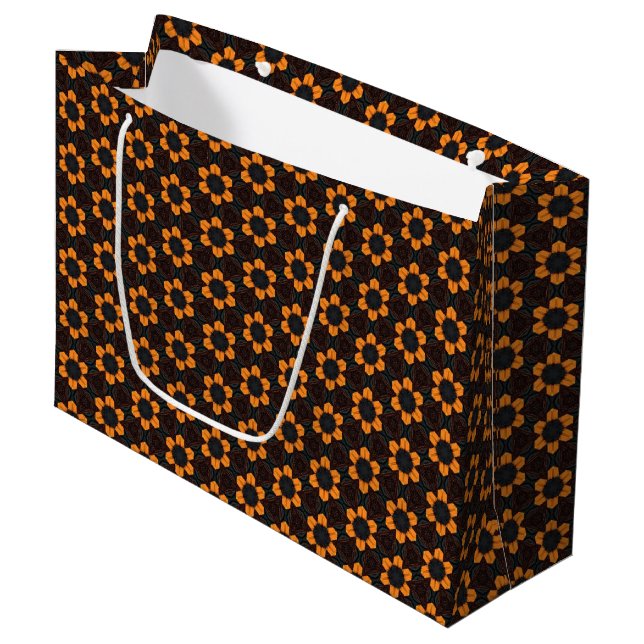 Yellow Flower Pattern Large Gift Bag (Front Angled)