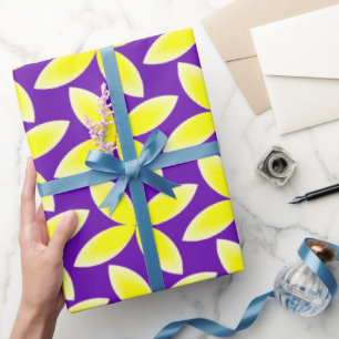 Yellow Flower Pattern on Purple Background Wrapping Paper