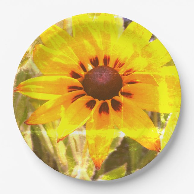 Yellow Flower Photo Paper Plates (Front)