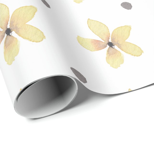 Yellow Flower & Polka Gift Wrapping Paper (Roll Corner)
