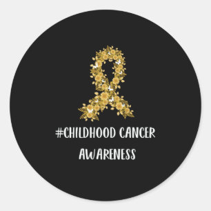 Yellow Flower Ribbon Childhood Cancer Awareness Classic Round Sticker