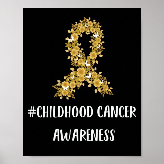 Yellow Flower Ribbon Childhood Cancer Awareness Poster (Front)