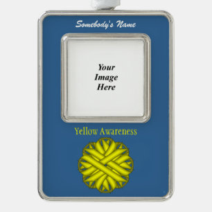 Yellow Flower Ribbon Tmpl (V-O) by Kenneth Yoncich Silver Plated Framed Ornament