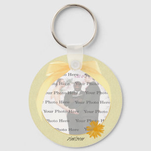 Yellow Flower Round Photo Key Chain