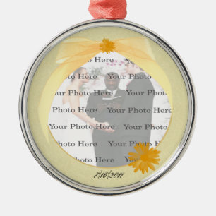 Yellow Flower Round Silver Photo Ornament