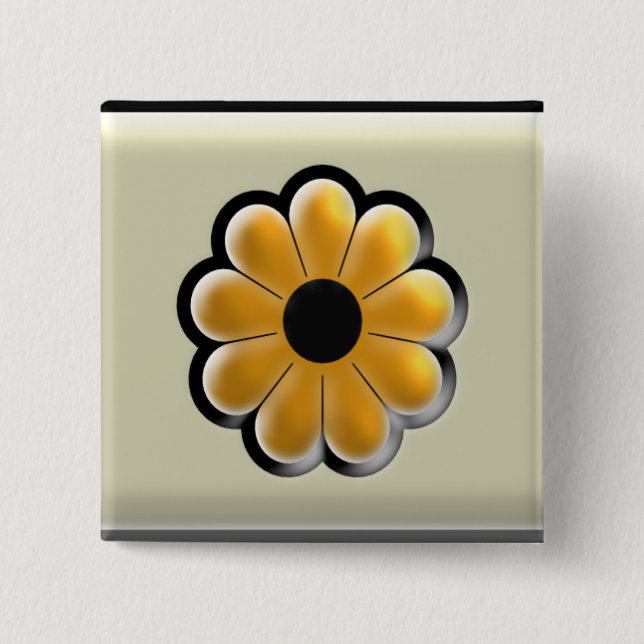 Yellow Flower Square Button – Modern Floral Design (Front)