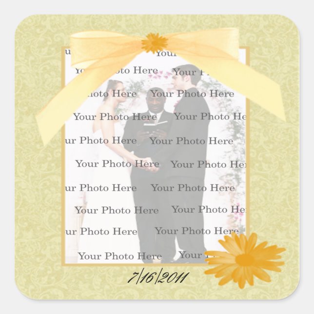 Yellow Flower Square Photo Stickers (Front)