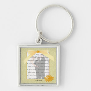Yellow Flower Square Silver Photo Key Chain