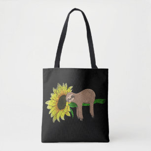 Yellow Flower Sunflower Sleepy Animal Lover Wildli Tote Bag