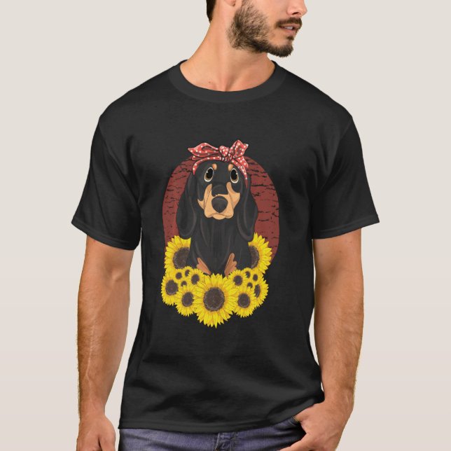 Yellow Flower Sunflower Women Girls Dog  Dachshund T-Shirt (Front)