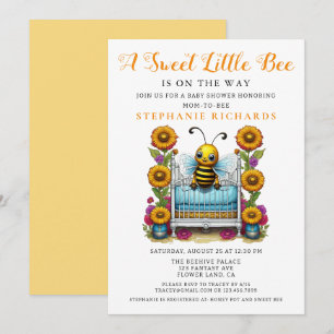 Yellow Flower Sweet Little Bee Crib Baby Shower  Invitation