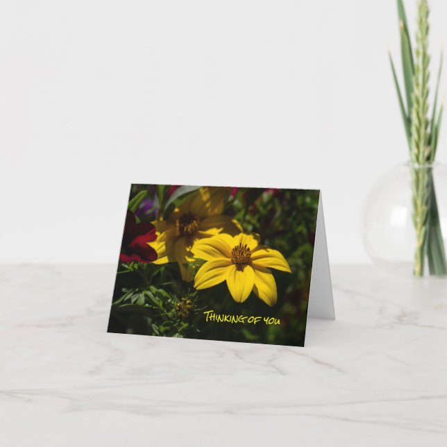 Yellow Flower Thinking of You Folded Greeting Card (Front)
