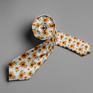 Yellow Flower Watercolor Floral Painting Tie