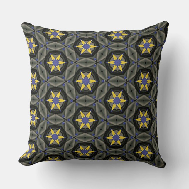Yellow Flower with Gray Diamond Circle Border Cushion (Front)