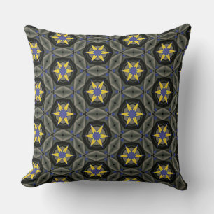 Yellow Flower with Grey Diamond Circle Border Cushion