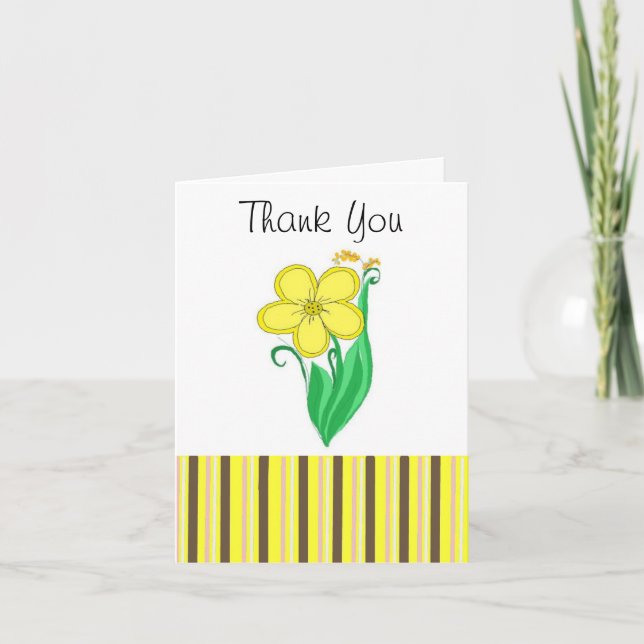 Yellow Flower With Stripes Thanks Thank You Card (Front)