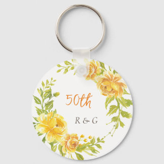 Yellow Flower Wreath 50th Wedding Monogram Key Ring