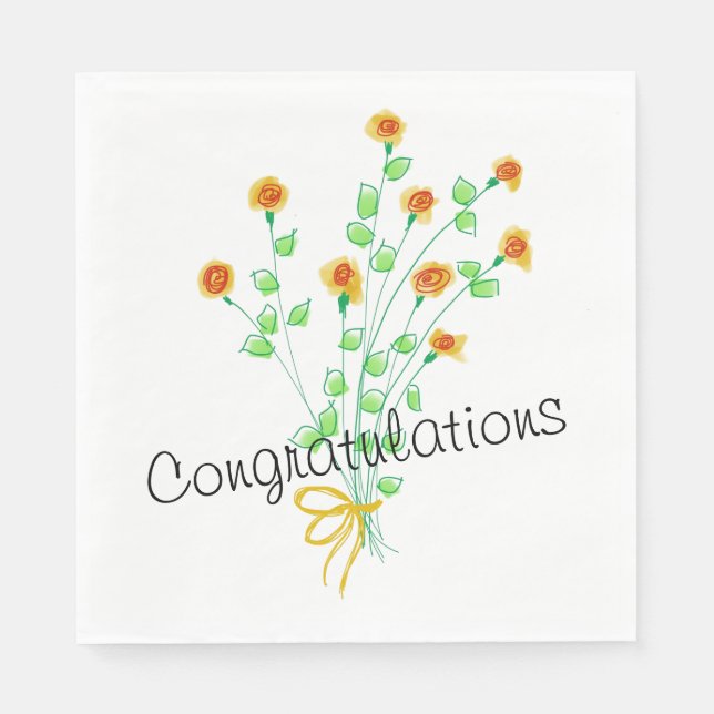 Yellow Flowered Congratulations Paper Napkin (Front)