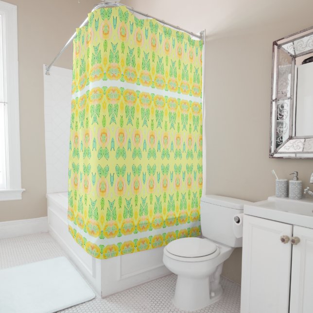 Yellow Flowered Shower Curtain (In Situ)