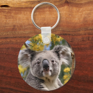 Yellow Flowering Wattle Tree With A Koala, Key Ring