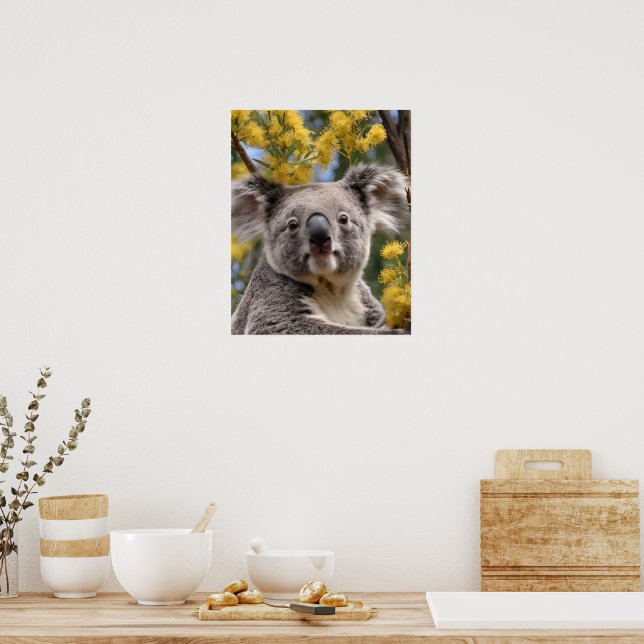 Yellow Flowering Wattle Tree With A Koala, Poster (Kitchen)