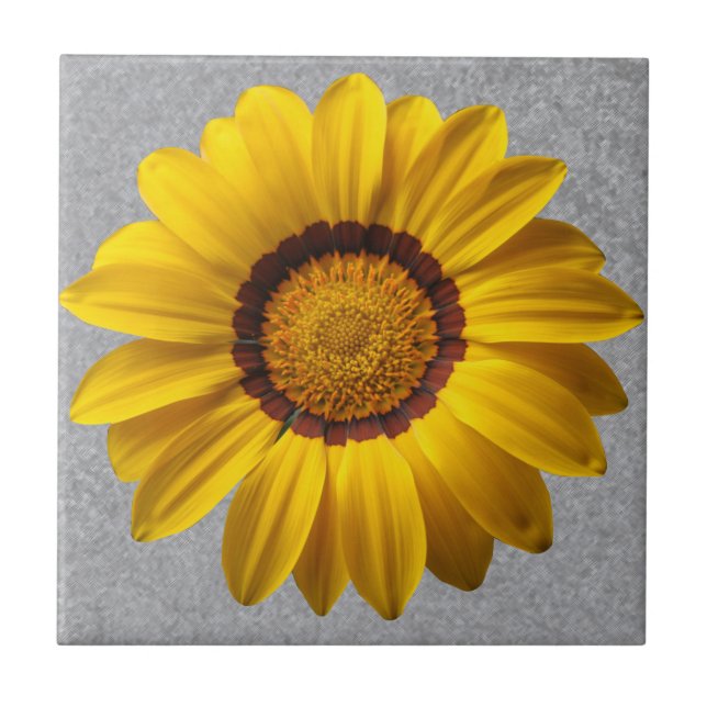 Yellow flowers Abstract line grey background, Tile (Front)