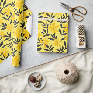 Yellow Flowers Abstract Pattern Wrapping Paper