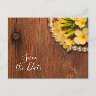 Yellow Flowers and Barn Wood Wedding Save the Date Announcement Postcard