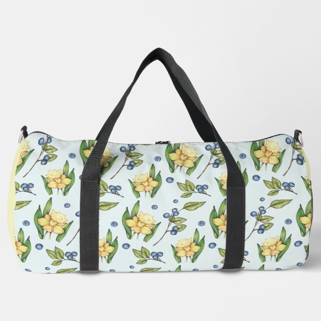Yellow Flowers and Blueberries Duffle Bag (Front)