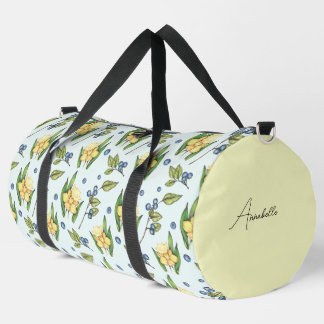 Yellow Flowers and Blueberries Name  Duffle Bag