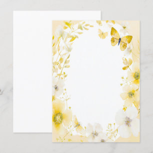 Yellow flowers and butterflies blank wedding invitation