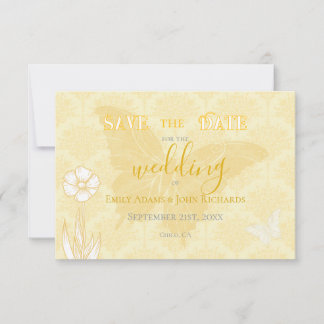 Yellow Flowers and Butterflies Wedding Save The Date