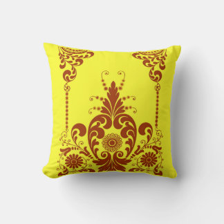 yellow flowers and curlicues print cushion