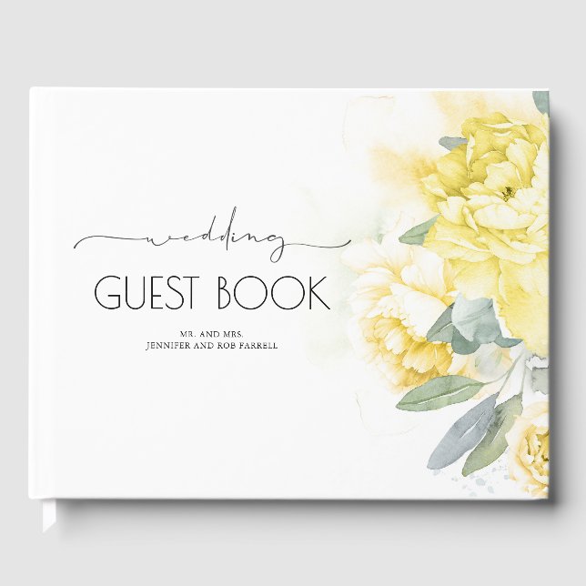 Yellow Flowers and Greenery Wedding Guest Book (Front)