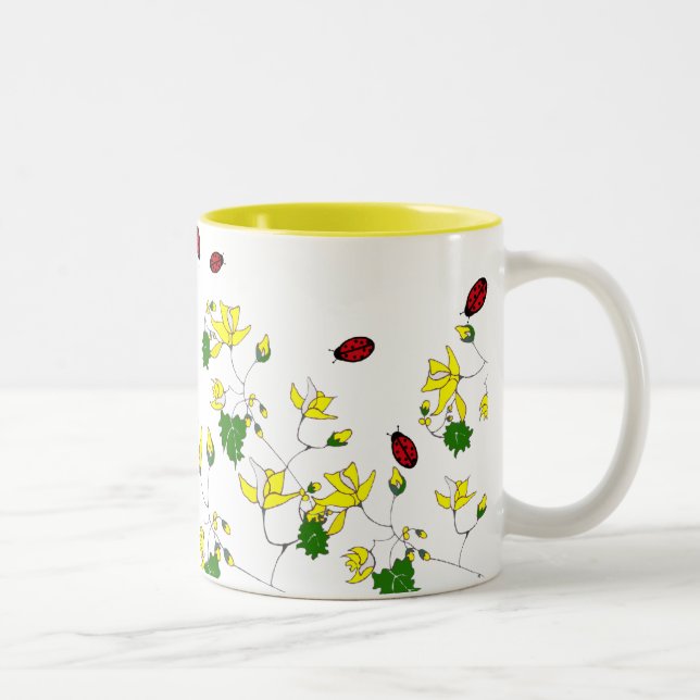 Yellow Flowers and Little Ladybugs Mug (Right)