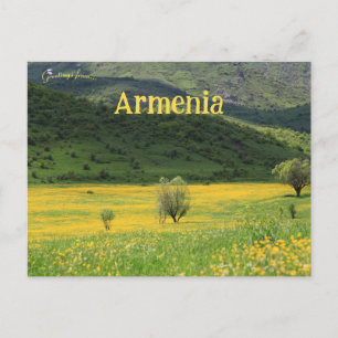 Yellow Flowers and Mountainside Armenia Postcard