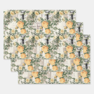Yellow Flowers and Queen Bee Wrapping Paper Sheet